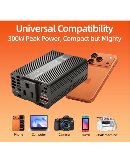 BESTEK 200W Car Power Inverter DC 12V to AC 110V, with PD 30W USB-C & QC18W USB-A Fast Charging Ports